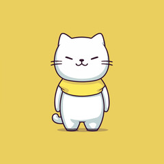 A cute white cat wearing a yellow half t-shirt