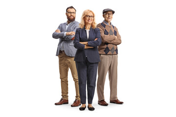 Full length portrait of a group of people standing with folded arms