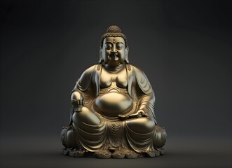 Escultura de Buda Gautama en bronce, oro con fondo oscuro. Render 3d realista. Generado con IA