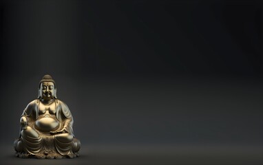 Fondo oscuro con escultura de Buda Gautama en bronce, oro. Render 3d realista. Generado con IA