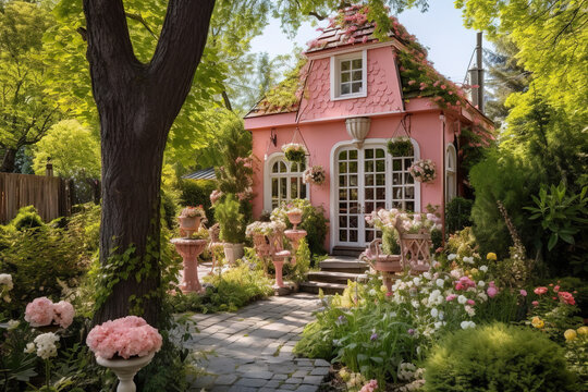 Tree Pink House - Generative AI