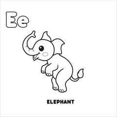 Vector alphabet learning with cute hand drawn animal coloring page