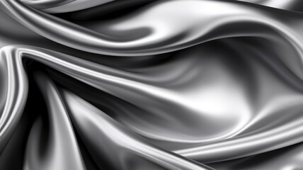 Fototapeta premium Soft, wavy folds on a shiny black and white silk satin fabric, background wallpaper.