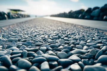 Naklejka premium Gray gravel or crushed stone for road construction and reconstruction
