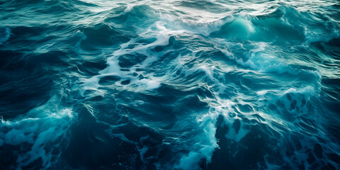 The surface of the sea is blue. The view from above