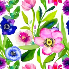 Watercolor flowers abstract print