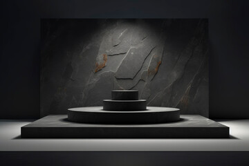 Dark gray, black, and white stone product display podium minimalist background wallpaper.