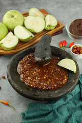 rujak guava fruit, rujak is a typical Indonesian food, consisting of fruit and a sambal made from palm sugar, peanuts and chilies