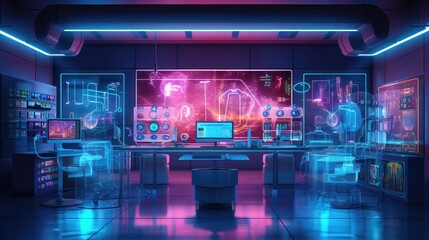 Creative Illustration and artist impression ideas and illustration of a large control room of a Production plant for any types of manufacturing and production factory