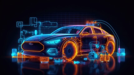 Concept Car with GPS tracking system concept illustration and UI and UX, Concept of tracking system, application development and blueprint for car tracking system , abs system and auto drive features