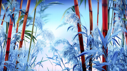 An image of Giant reed Arundo donax was created, featuring blue leaves and flowers - generative ai