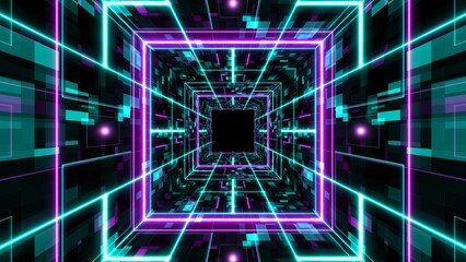 Neon Square Light Digital Tunnel Background
