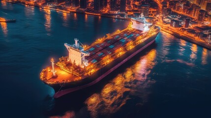 Large cargo ships and huge vessels are seen at the bustling seaport, where cranes work diligently to load containers onto the waiting ships, setting the stage for efficient maritime logistics and seam