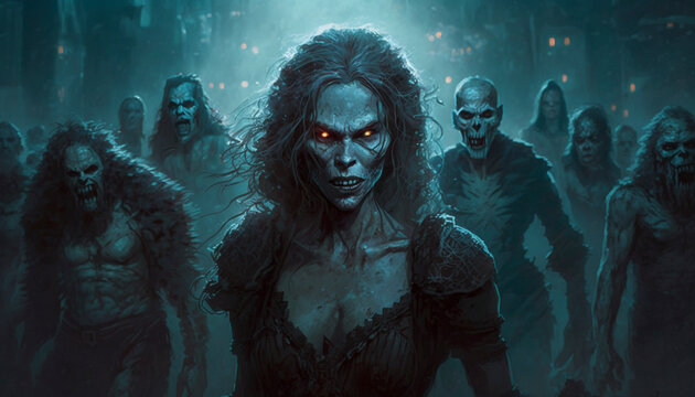 A Menacing Apparition of Ghouls Werewolves Vampires.Generative AI.