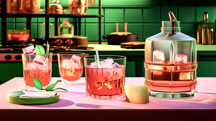 A whiskey cocktail with a large ice cube was created - generative ai.