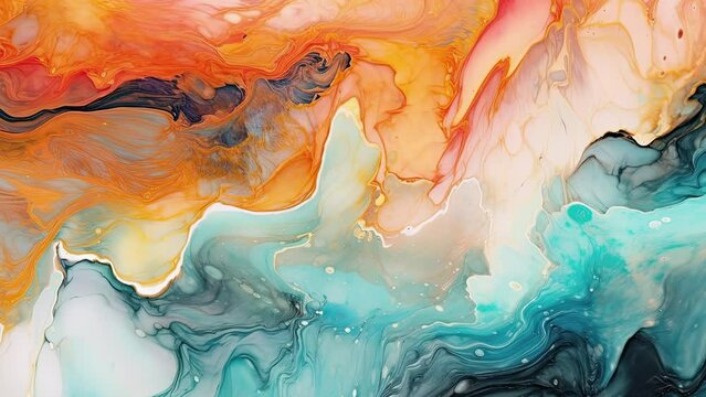 Abstract fluid video, motion background, colored moving liquid texture, creative art with dissolving material and alcohol ink style with thick paint layers