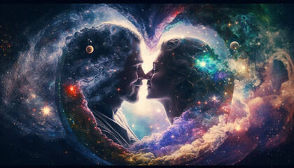 Cosmic love Eternal love beautiful true love loving souls.Generative AI.