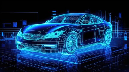 Naklejka premium Artists creative ideas and illustrations for supercars, neon sketches of supercars, blueprints of supercars 