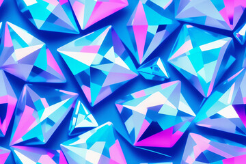 Obraz premium Seamless colorful mosaic background, geometric pattern, kaleidoscope, wallpaper. Diamond crystals in neon. Generative AI
