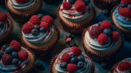 Patriotic American Themed Holiday Cupcakes/Dessert - Flag Red, White, and Blue Colors - Veterans Day, Memorial Day, and Fourth of July Food Concept - Generative AI