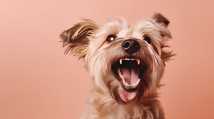 Funny dog laughing on a colorful background