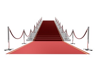3d rendered illustration of a red carpet on stairs with barriers