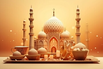 Greeting card for Islamic New Year in light orange tones. Ai generative
