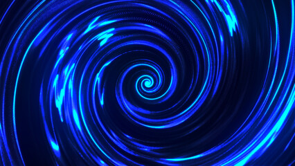 Energy Vortex. Liquid hypnotic looped aqua swirl turning. Luminous whirlpool. Abstract digital swirl. Rotating swirling shapes particles. 3D.