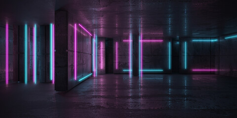 Neon and neon beams in the dark room