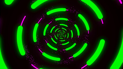 Hypnotic looped swirl turning. Luminous whirlpool. Abstract digital swirl. Rotating swirling shapes particles.