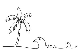 coconut tree on the beach continuous line vector illustration