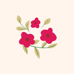 Spring summer flowers isolated on beige background. Easter decoration. floral branch. Hand drawn elements. Good for greeting cards, invitations, Flyers and other graphic design. Leaves