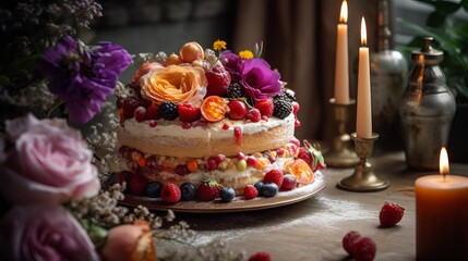 Obraz na płótnie Canvas Beautiful Feminine Cake Bursting with Colors and Flavor