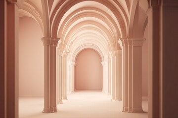Fototapeta na wymiar an empty hallway with arches and pillars Generative AI