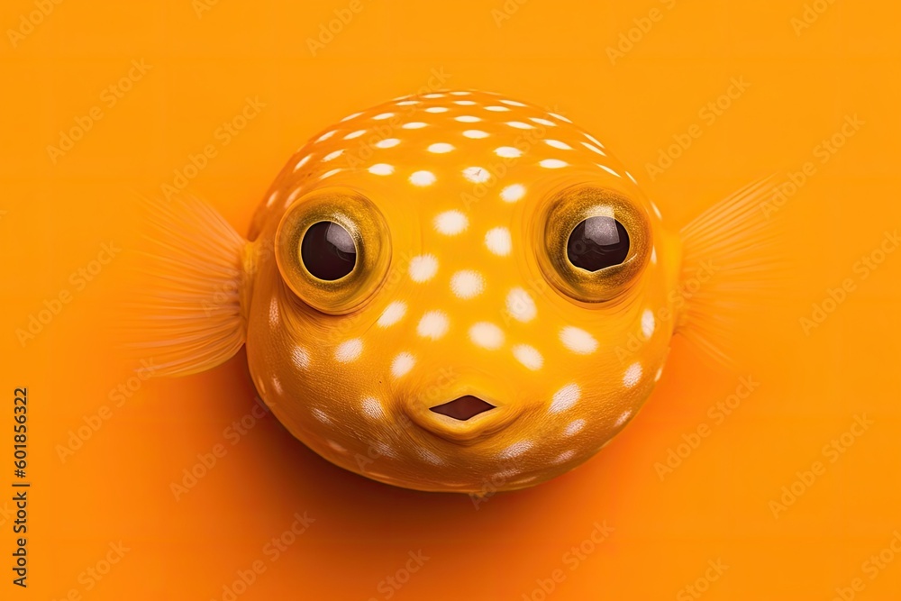 Sticker colorful fish swimming in a bright yellow background Generative AI