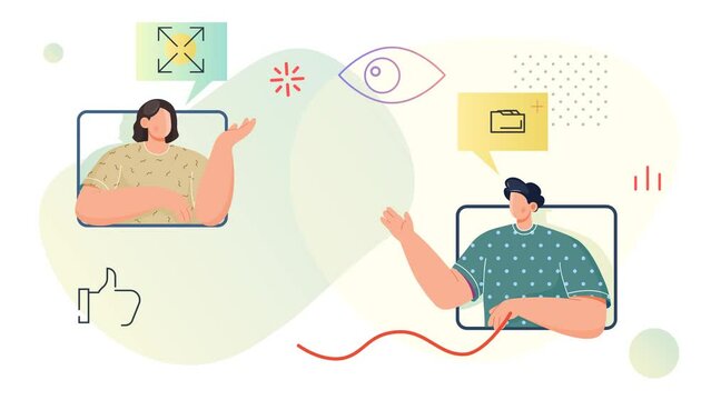 Team Communication in Remote Working - Animated Illustration as MP4 File