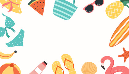 Summer banner with beach elements on a white background with space for text