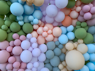 Background texture: Multicolored inflatable balls. Festive background of gel balloons. Lots of balloons of different sizes.