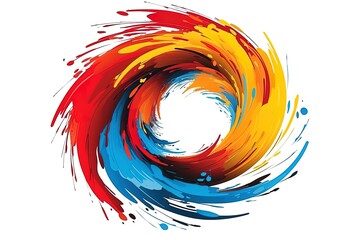 Colorful bright paint swirls with splashes and empty white space. Liquid vivid flow with twists, curved dynamic lines for creative background. Fluid vortex made of acrylic or alcohol ink.