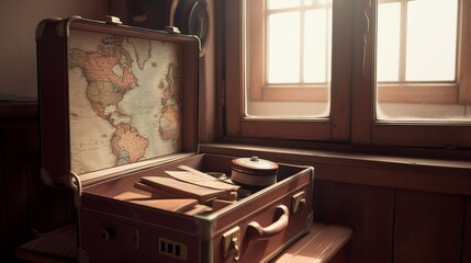 Travel concept with suitcases vintage poster