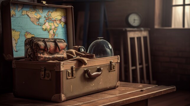 Travel concept with suitcases vintage poster
