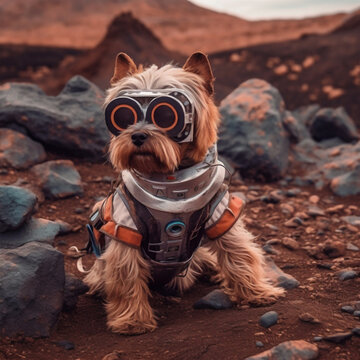 Dog in Goggles and Pilot suit from Mars