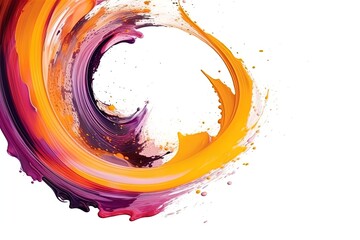 Colorful bright paint swirls with splashes and empty white space. Liquid vivid flow with twists, curved dynamic lines for creative background. Fluid vortex made of acrylic or alcohol ink.