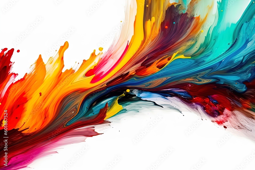 Canvas Prints colorful bright paint swirls with splashes and empty white space. liquid vivid flow with twists, cur