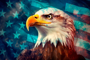 Bald Eagle and American Flag. generated by AI