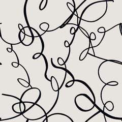 Minimalist trendy abstract seamless pattern. Line art black and white illustrations. Modern vector template for design.