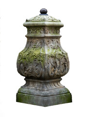 medieval stone column for the stairs of the entrance to the house on white background