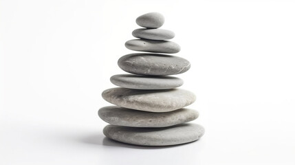 Pyramid of sea pebbles.Life balance and harmony concept. Isolated on white background. Front view. Generative AI