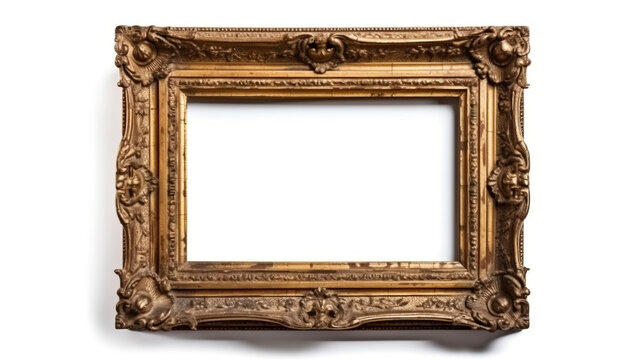 decorative golden frame. Isolated on white background. Front view. Generative AI