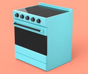 Kitchen electric stove or gas cooker with burning flames of propane gas